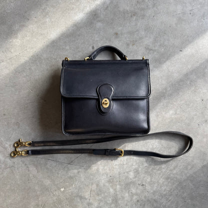 90s Coach Vintage Black Leather Willis Turnlock Bag