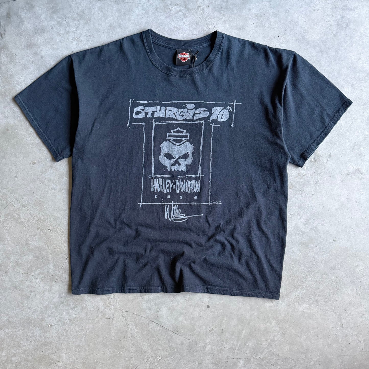 Y2K Harley Davidson Sturgis 70th Anniversary Skull Sketch Tee
