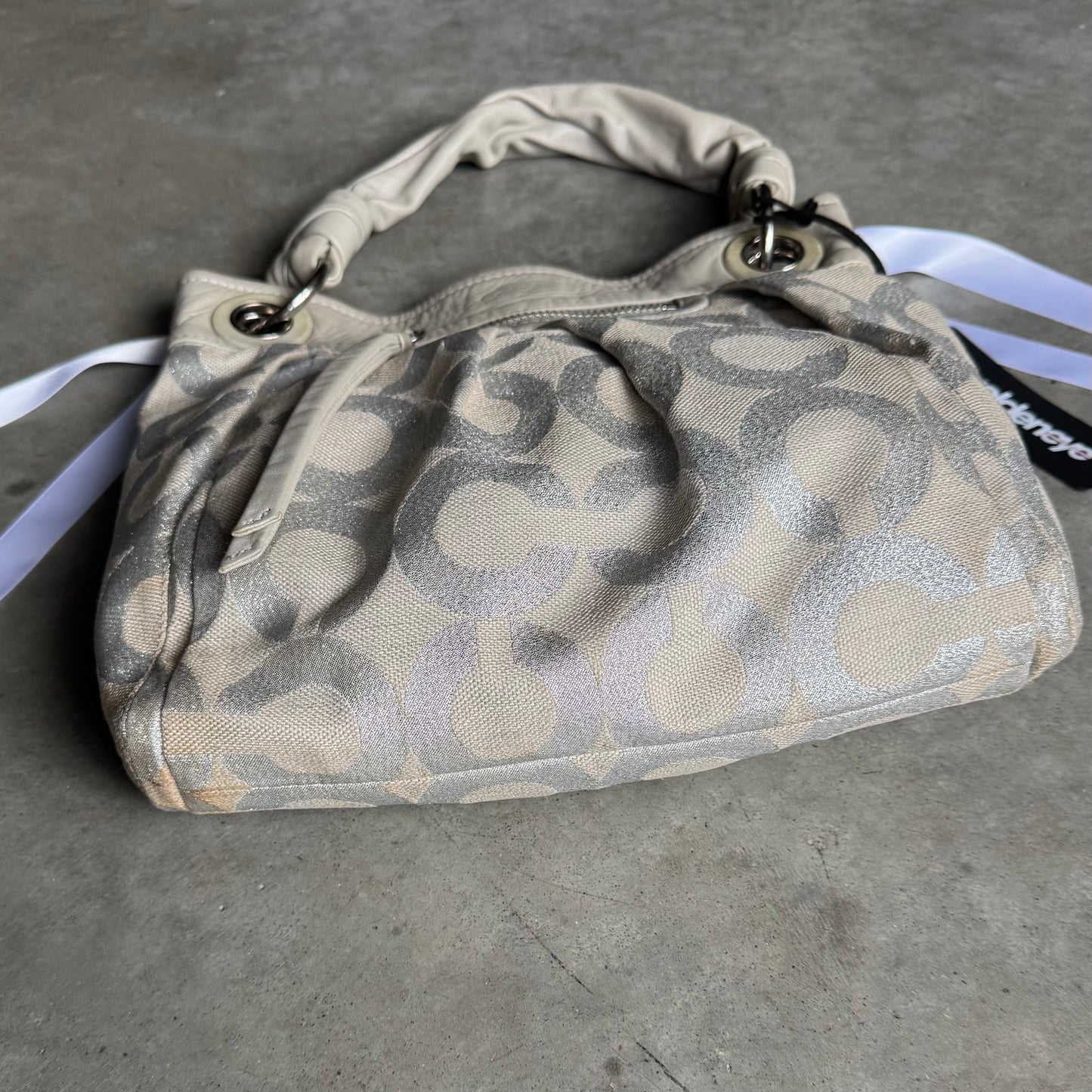 Y2K Coach Parker Silver Op Art Lured Canvas Shoulder Bag