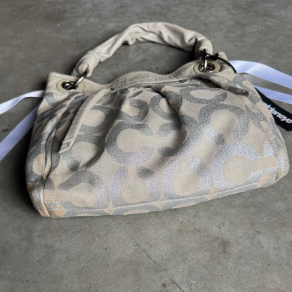 Y2K Coach Parker Silver Op Art Lured Canvas Shoulder Bag