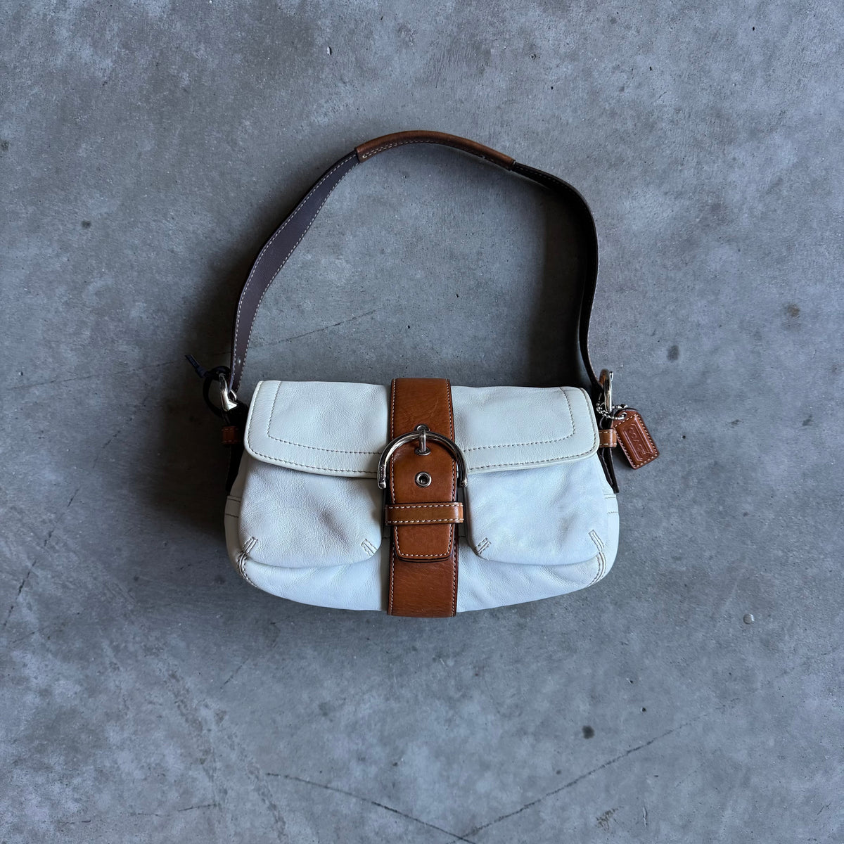 Y2K Coach Soho White Double Pocket Buckle Flap Bag