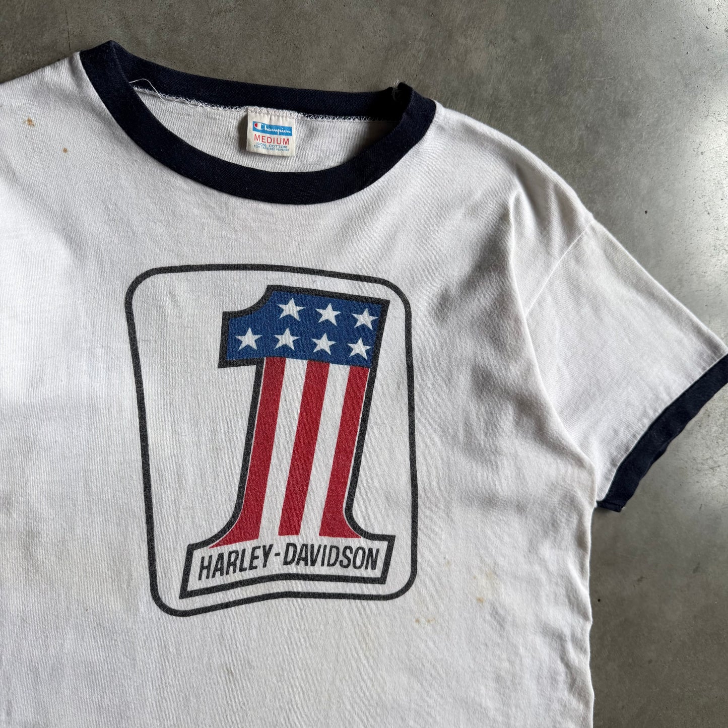 70s Champion Harley Davidson San Diego 1 Logo White Ringer Tee
