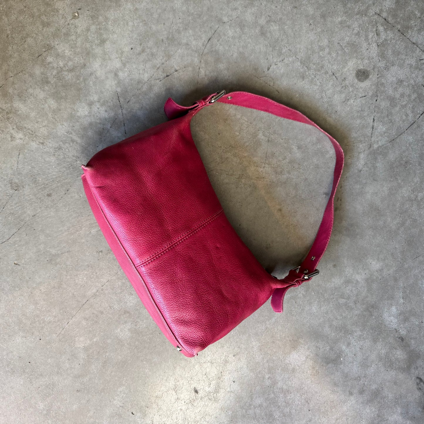 Y2K Fossil Pink East West Baguette Bag Pebbled Leather