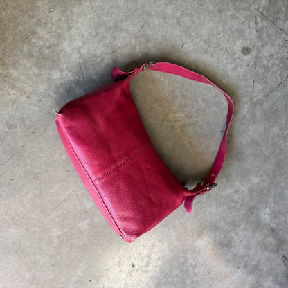 Y2K Fossil Pink East West Baguette Bag Pebbled Leather
