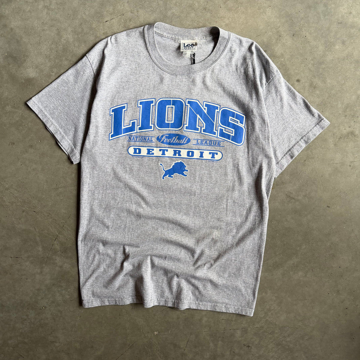 Vintage Lee Sport Detroit Lions Grey & Blue Logo Tee