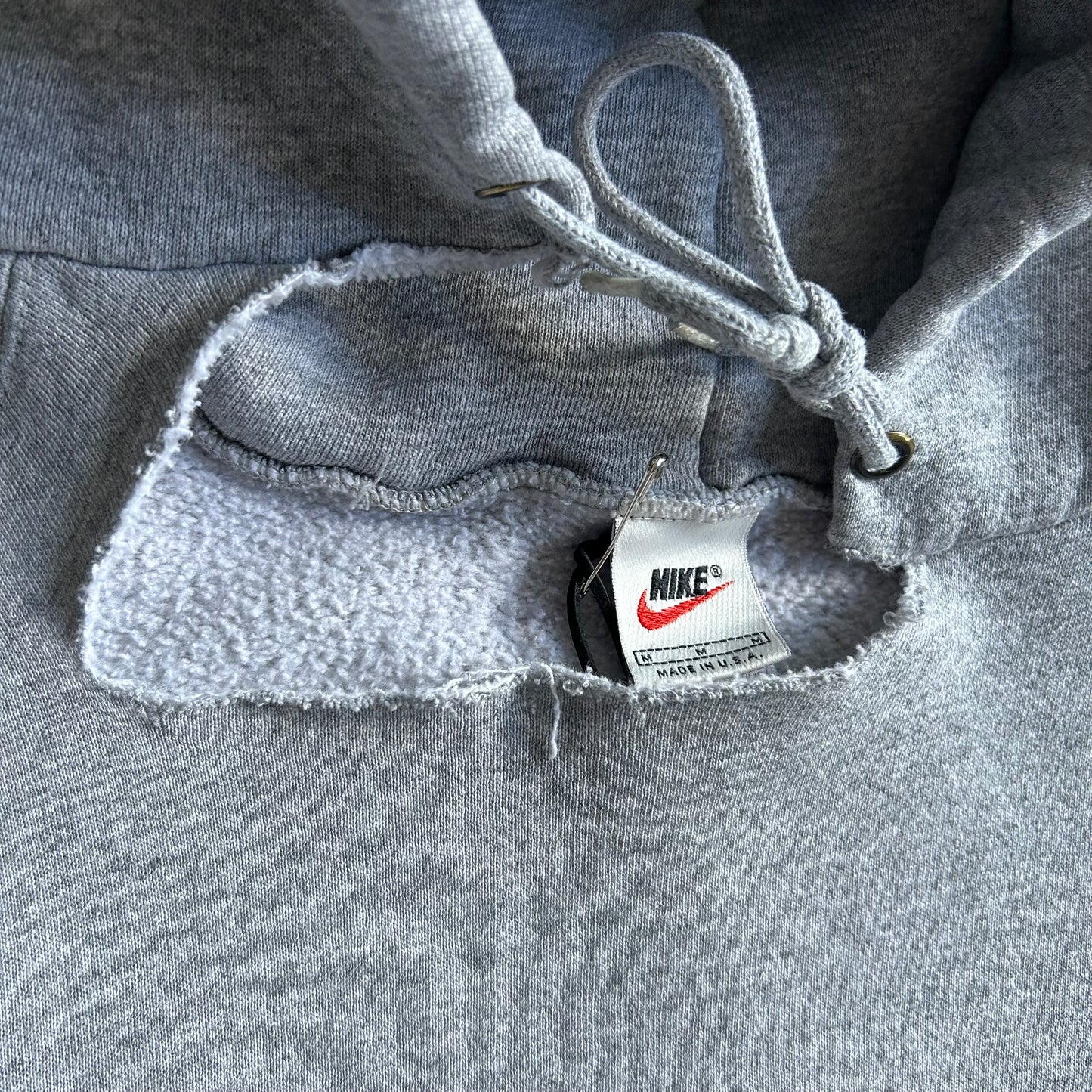 Vintage Nike Grey & Black Thrashed Mini Swoosh Hoodie