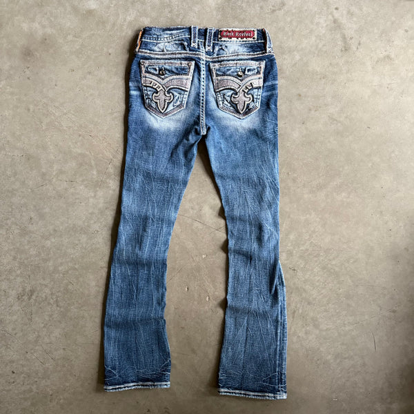 Women’s Rock Revival Ruby Boot Cut Flair Jeans With Plaid Peak Outs
