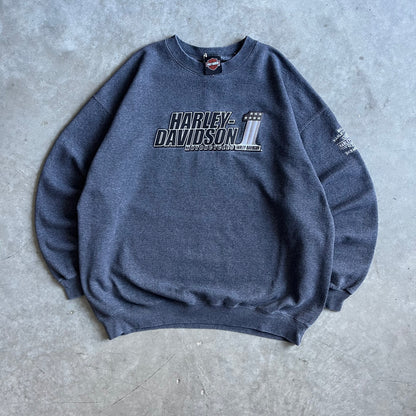 Harley Davidson Embroidered Spellout #1 Grey Crewneck
