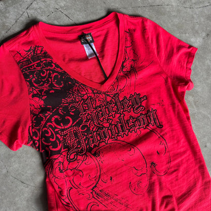 Women’s Harley Davidson Red Grunge Bling T Shirt