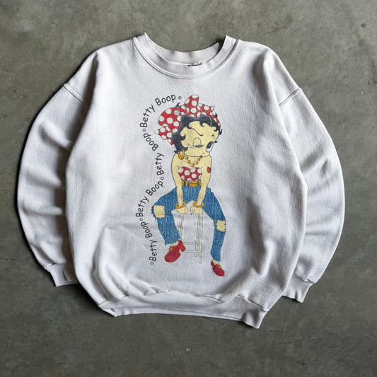 Women’s Vintage Betty Boop Americana White/Red Graphic Crewneck