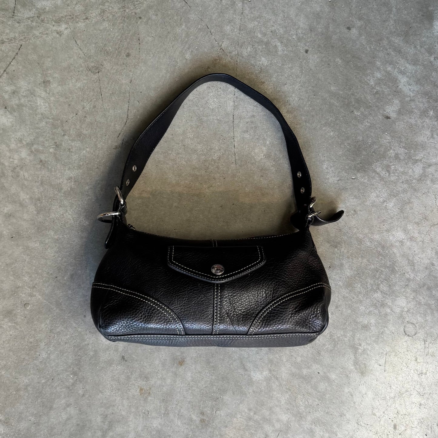 Y2K Fossil Black East West Baguette Bag Pebbled Leather
