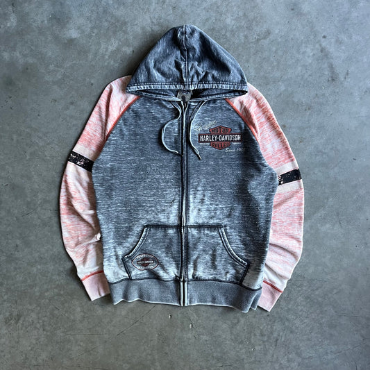 Y2K Harley Davison Women’s Rhinestone Logo Zip-Up