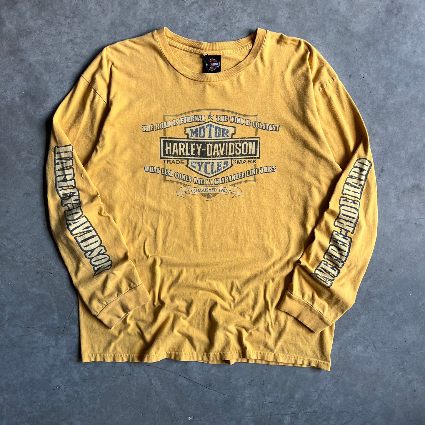 Harley Davidson Yellow Emblem Spellout Longsleeve T Shirt