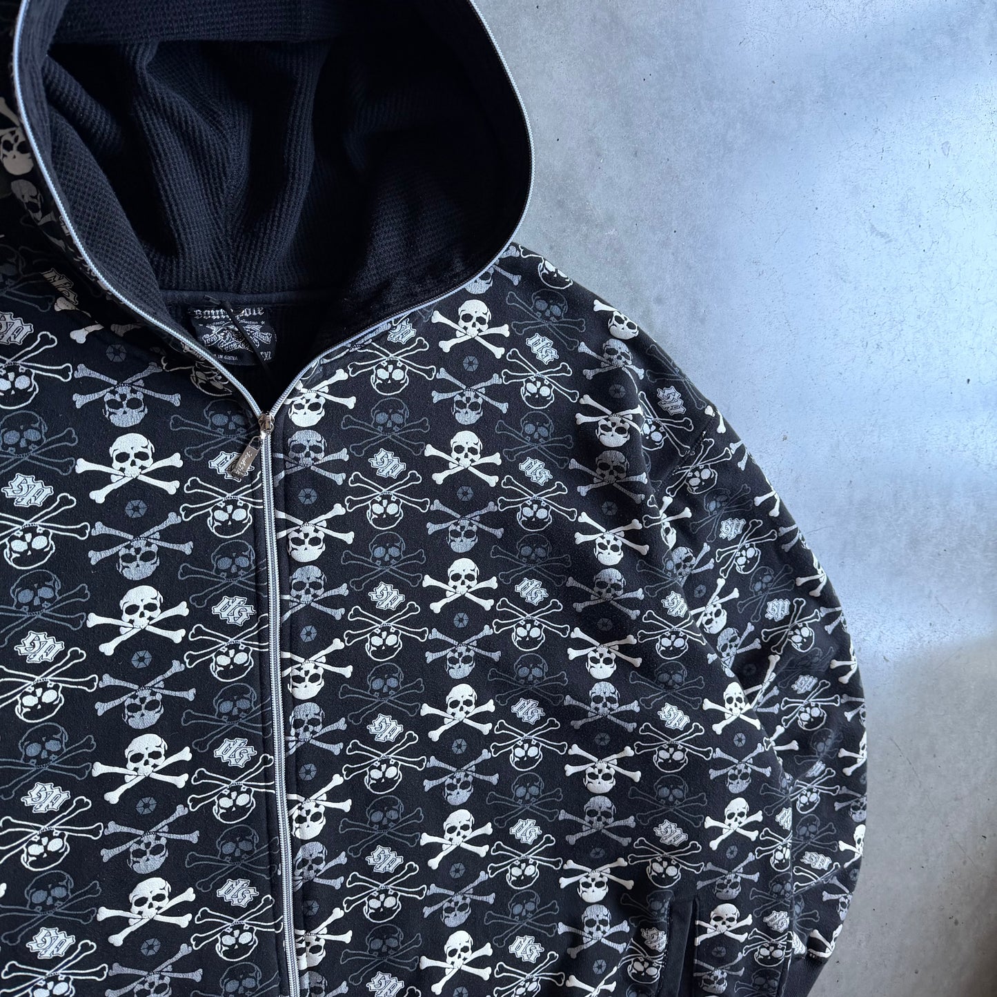 Y2K Southpole Skull & Cross Bones AOP Thermal Lined Zip-Up Hoodie