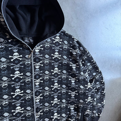 Y2K Southpole Skull & Cross Bones AOP Thermal Lined Zip-Up Hoodie