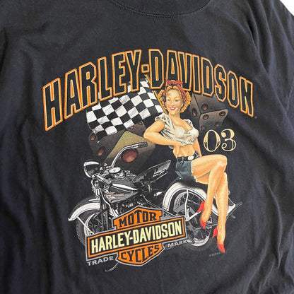 Y2K Pig Trail Harley Davidson Checkered Flag Women Tee