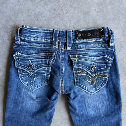 Y2K Women’s Rock Revival Fleur-De-Lis Pocket Flared Jeans