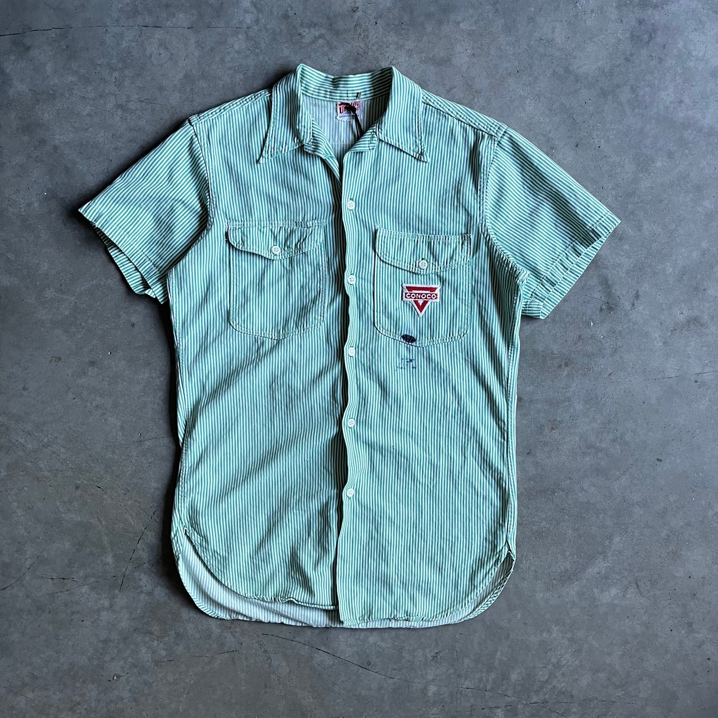 True Vintage Unitog Hickory Striped Conoco Patch Work Shirt