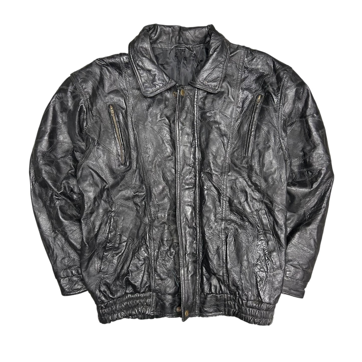 Y2K Black Patchwork Leather Zip Jacket