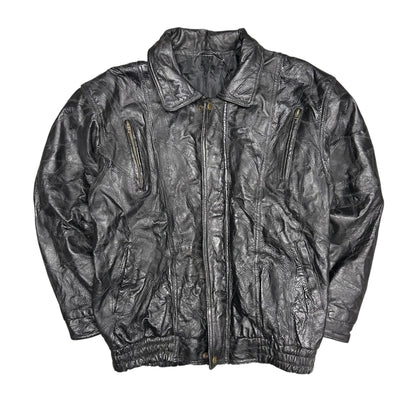 Y2K Black Patchwork Leather Zip Jacket
