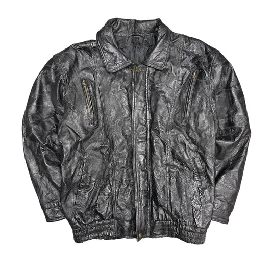 Y2K Black Patchwork Leather Zip Jacket