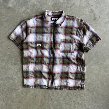 FTP FW19 Green & White Shadow Plaid Zip Up Flannel