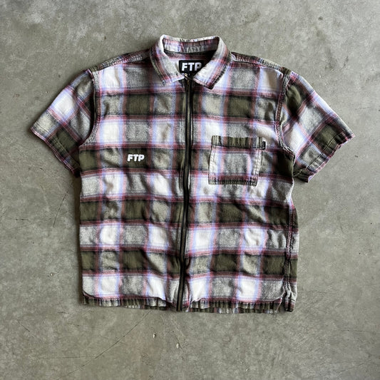 FTP FW19 Green & White Shadow Plaid Zip Up Flannel