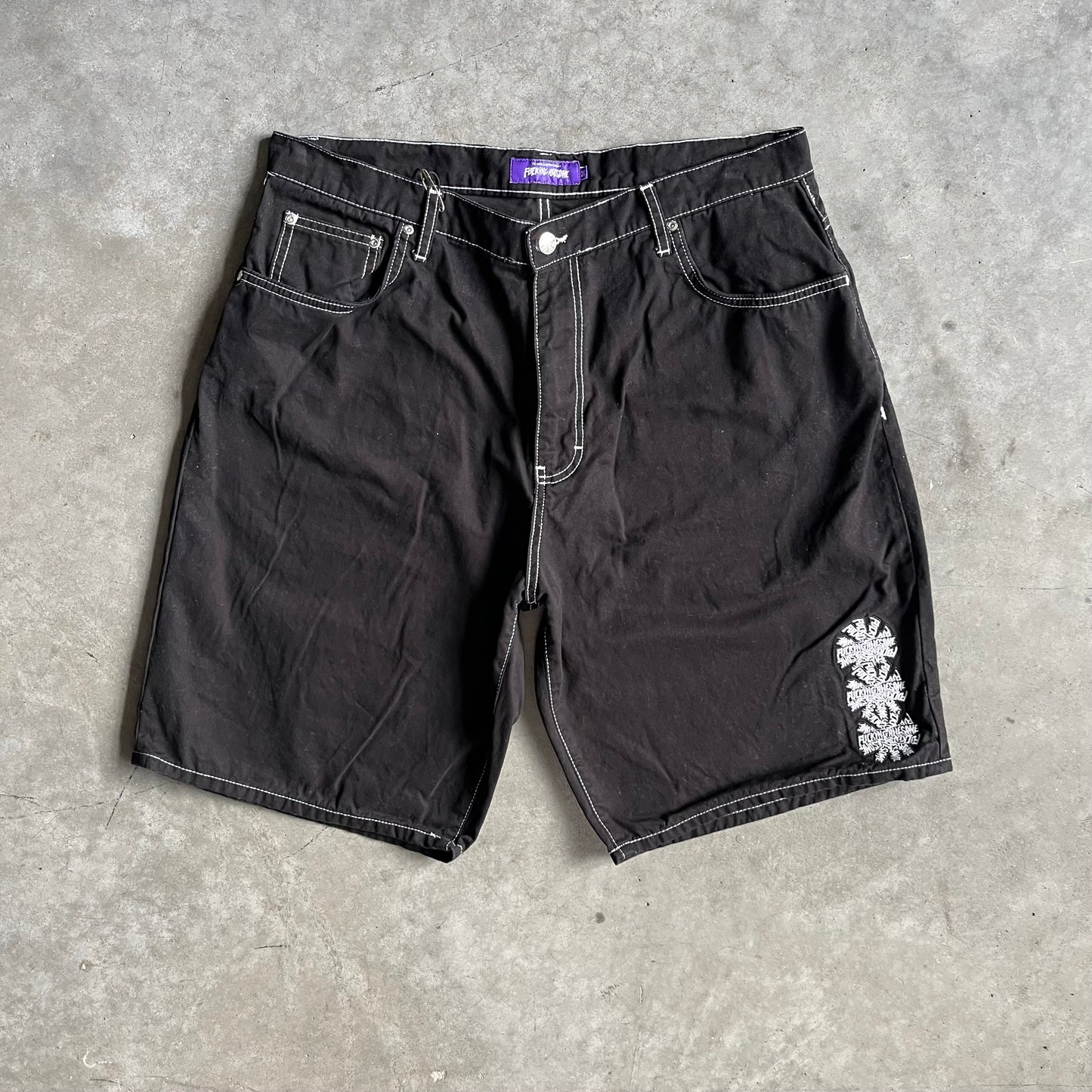 Y2K Fuckin Awesome Embroidered Contrast Jorts
