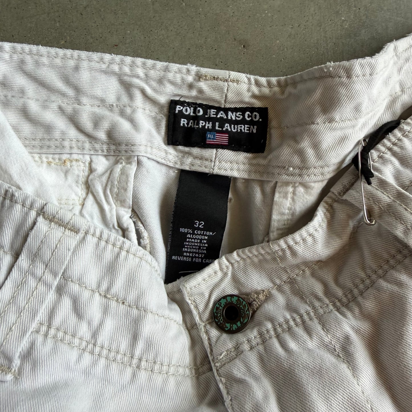 Y2K Polo Jeans Co Off White Baggy Cargo Shorts