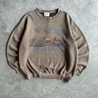 Vintage Faded Duck Hunting Boat & Dog Sweatshirt