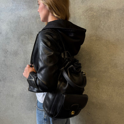 Coach Vintage Black Leather Daypack Sling Bag