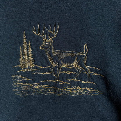 Vintage Navy Blue Gold Embroidered Whitetail Deer Sweatshirt