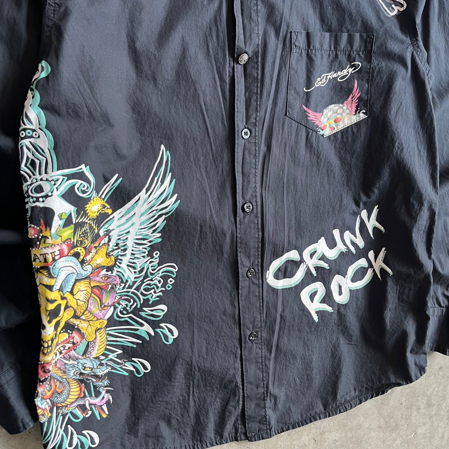 Y2K Ed Hardy Christian Audigier Crunk Rock Tattoo Button Up