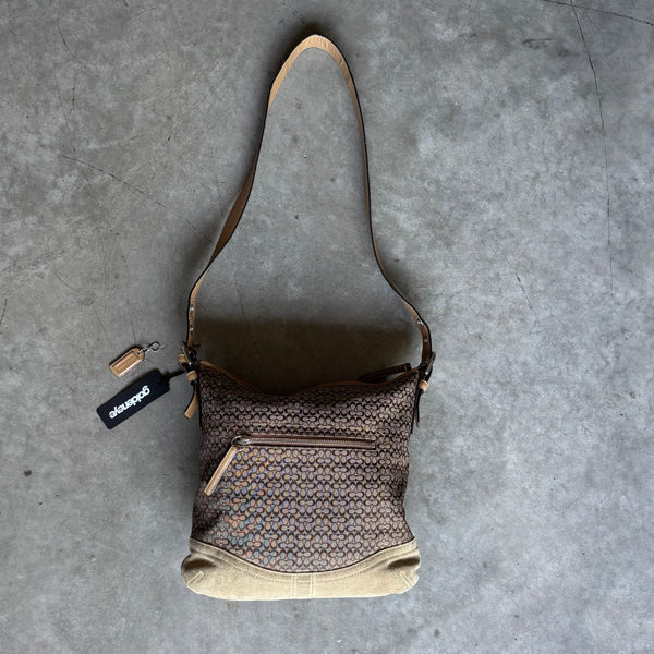Y2K Coach Jacquard Suede Hobo Shoulder Bag Tan