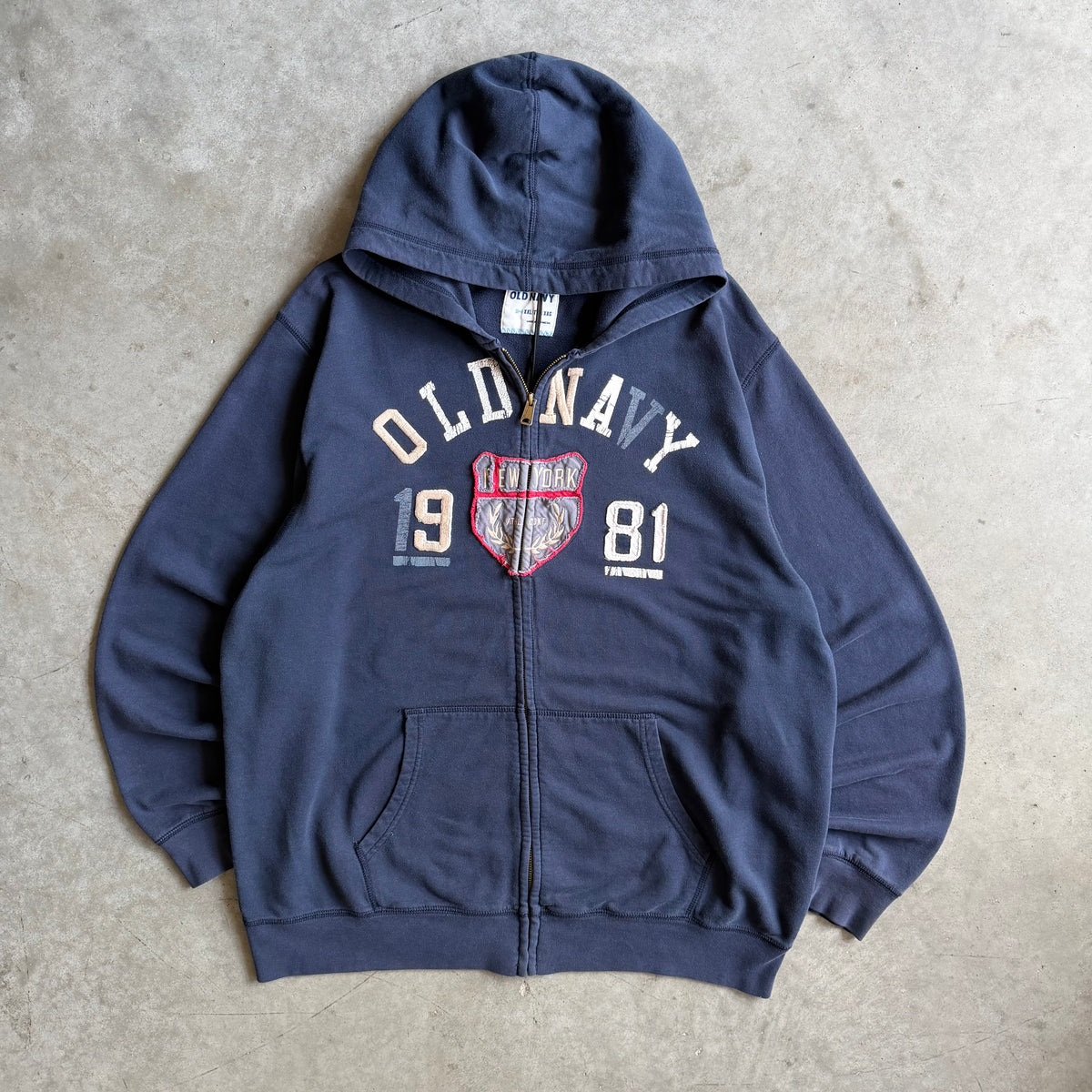 Y2K Old Navy Spell Out Shield Crest Zip Up Hoodie