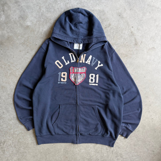 Y2K Old Navy Spell Out Shield Crest Zip Up Hoodie