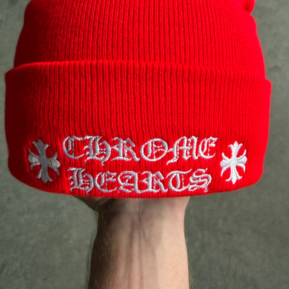 Chrome Hearts Spell Out Red Beanie
