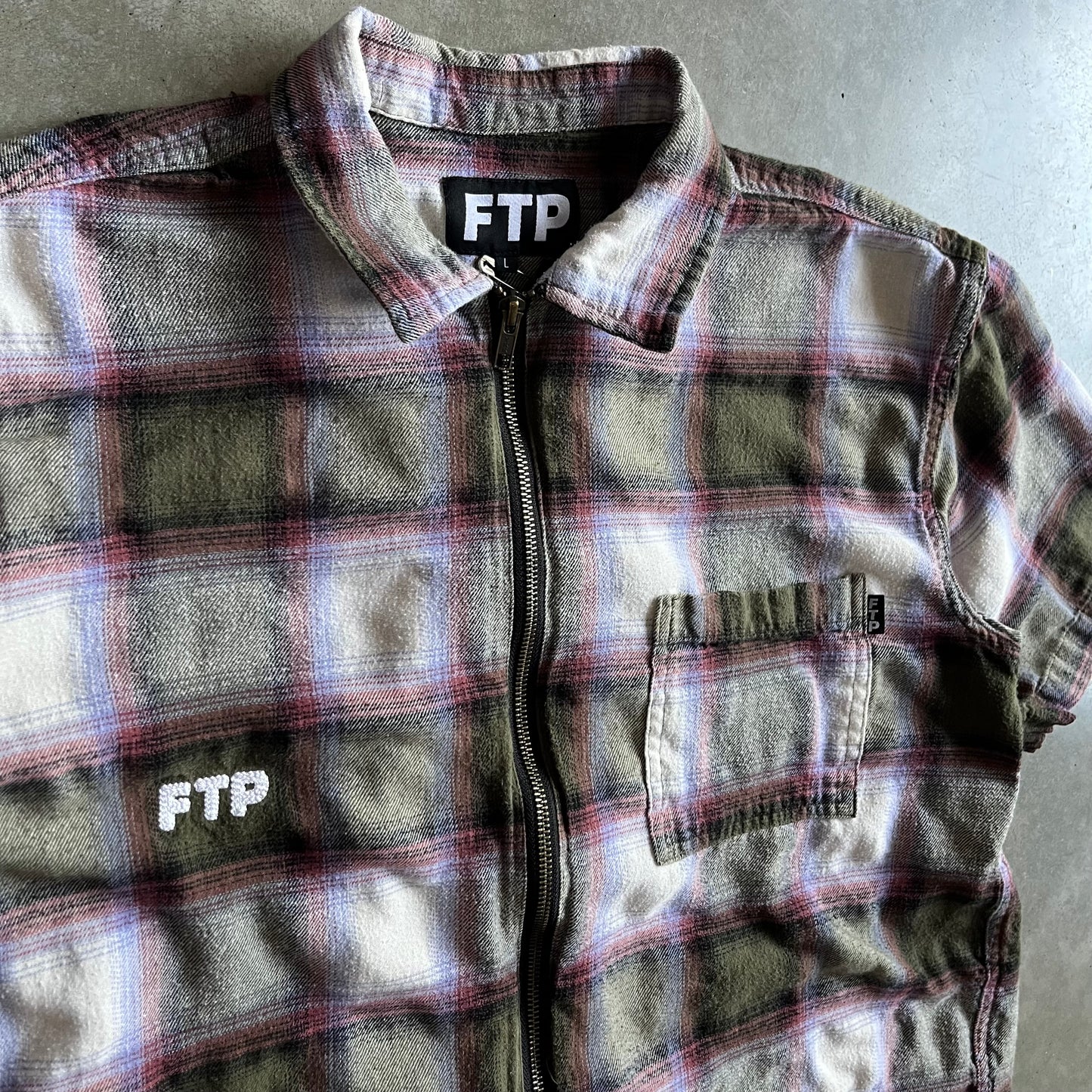 FTP FW19 Green & White Shadow Plaid Zip Up Flannel