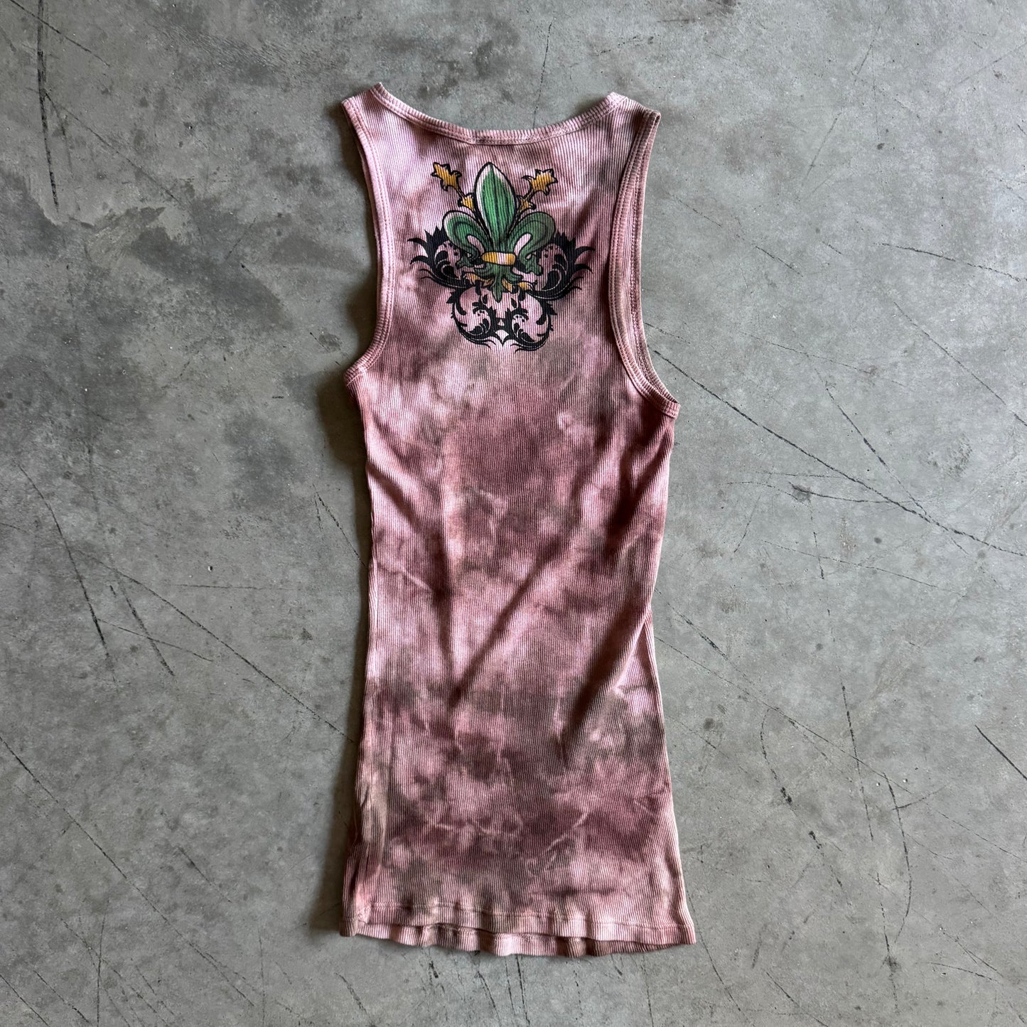 Y2K Vocal Brown Tie Dye Rhinestone Fleur Tank