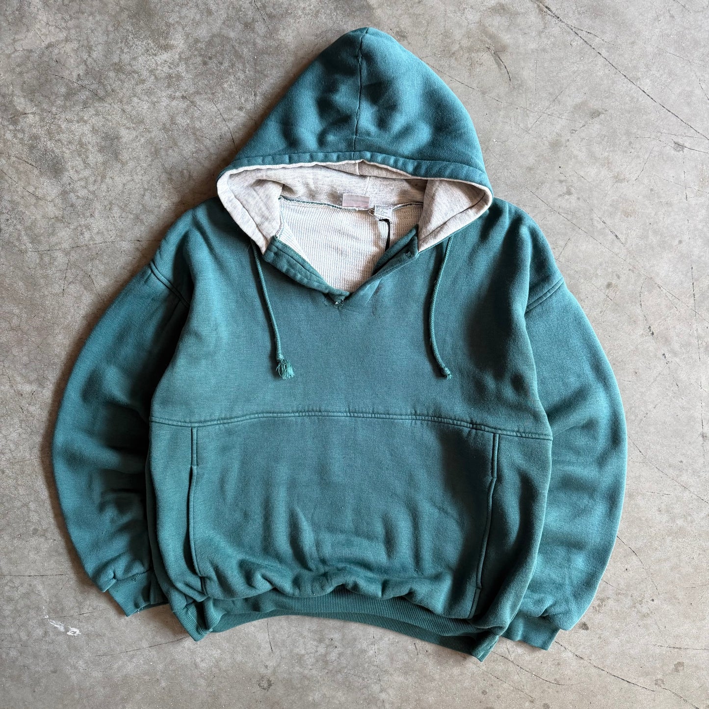 Vintage Athletic Works 2 Button Thermal Lined Green Blank Hoodie