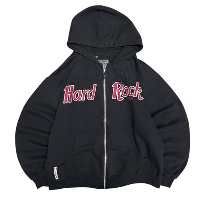 Y2K Hard Rock Cafe Black Spell-Out Zip Up Hoodie
