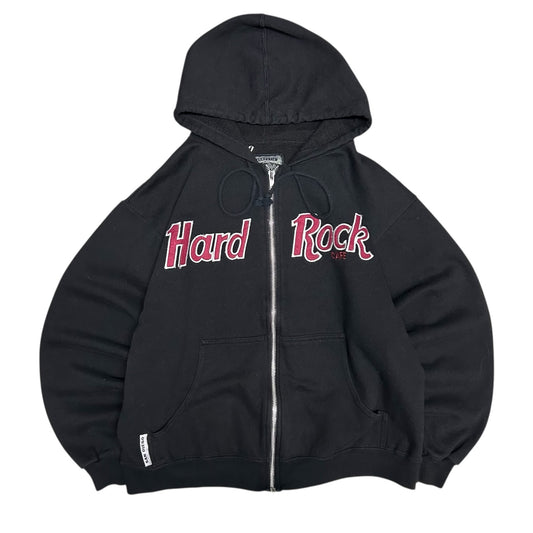 Y2K Hard Rock Cafe Black Spell-Out Zip Up Hoodie