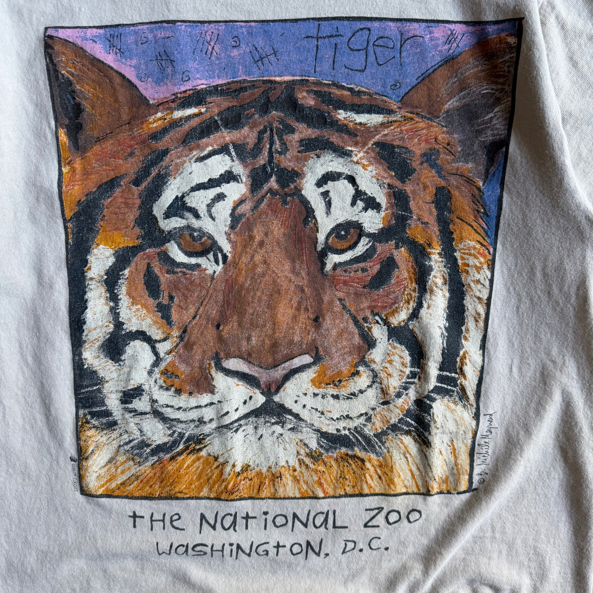 Vintage The National Zoo Tiger Art Portrait T Shirt
