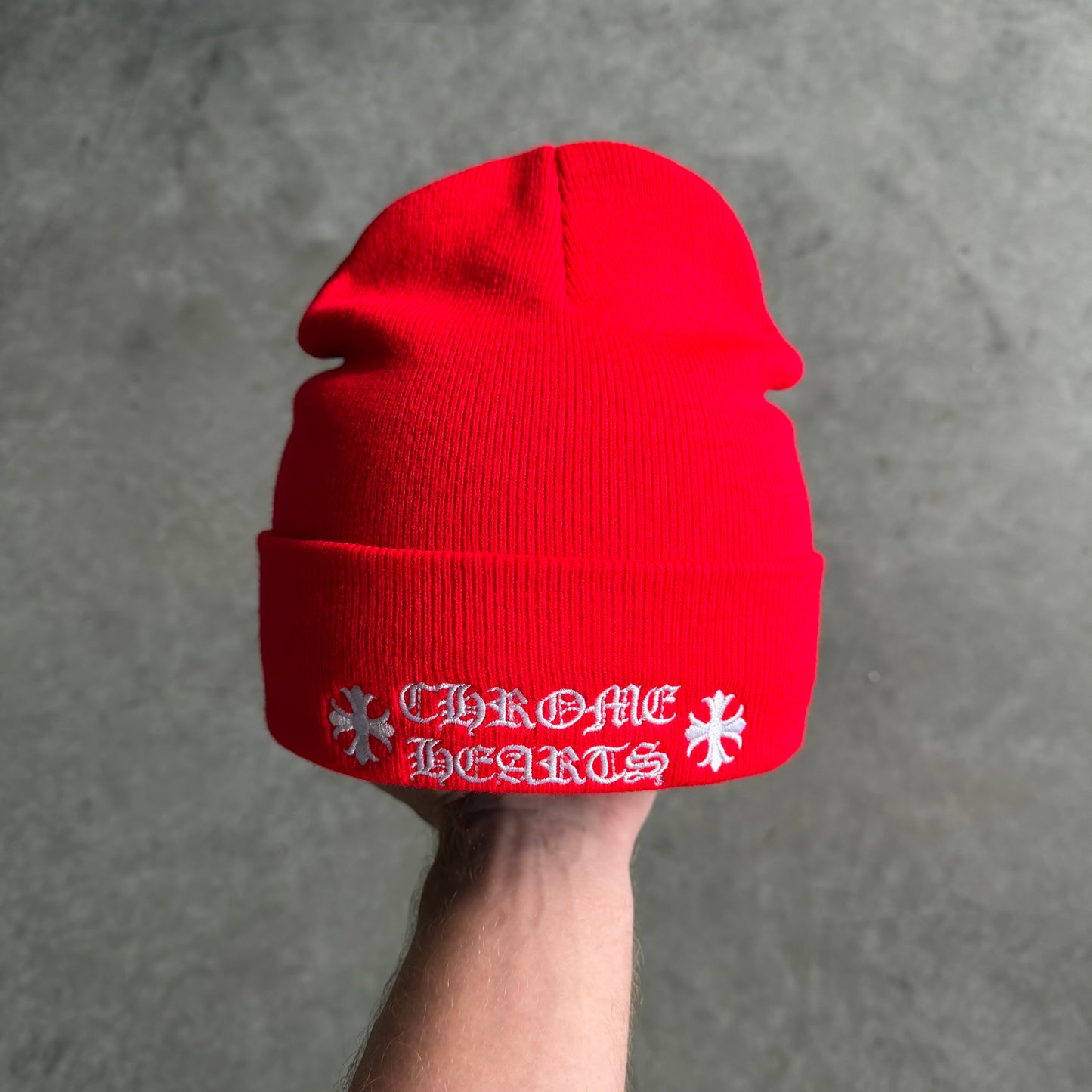 Chrome Hearts Spell Out Red Beanie