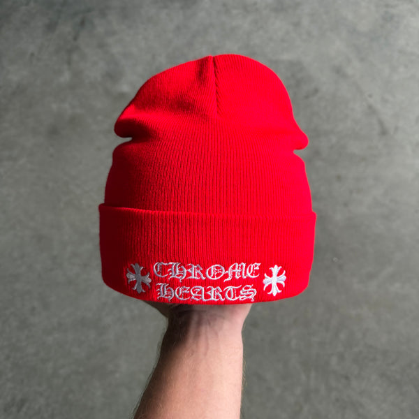 Chrome Hearts Spell Out Red Beanie