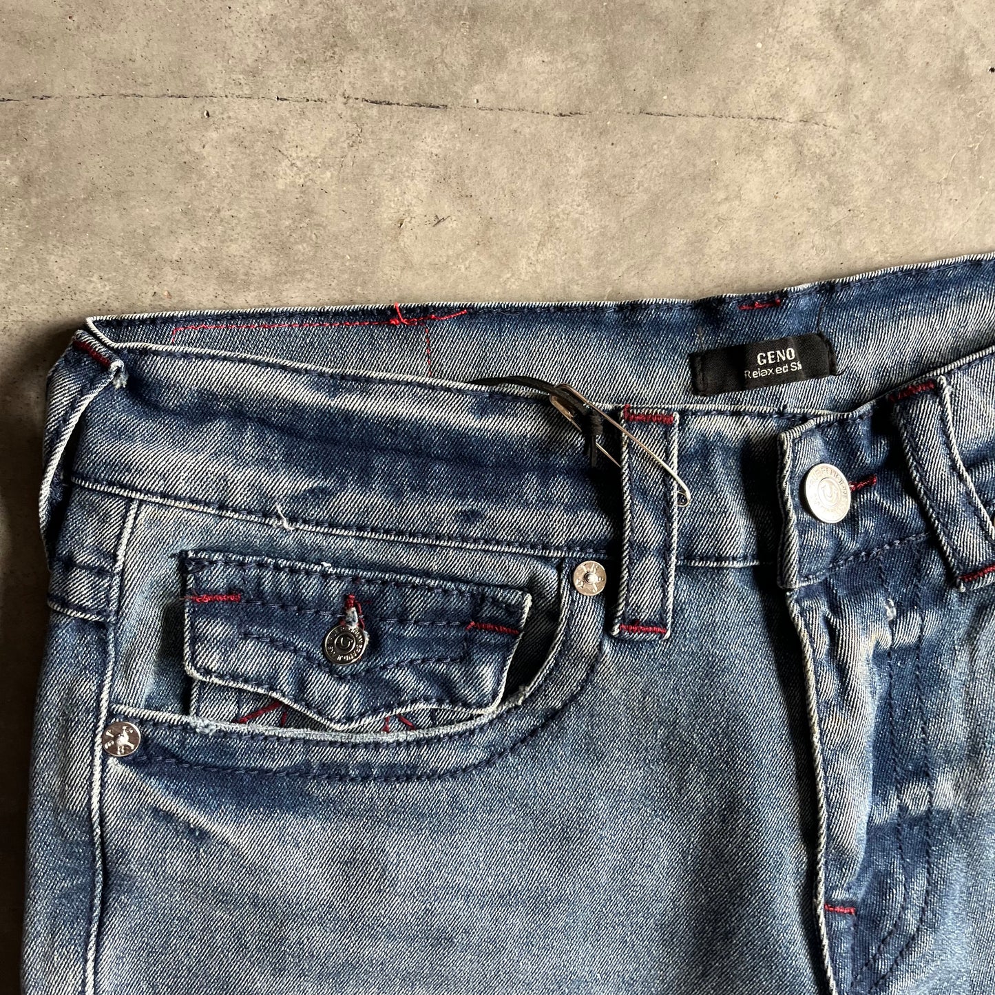 True Religion Geno Relaxed Red Thread Jeans