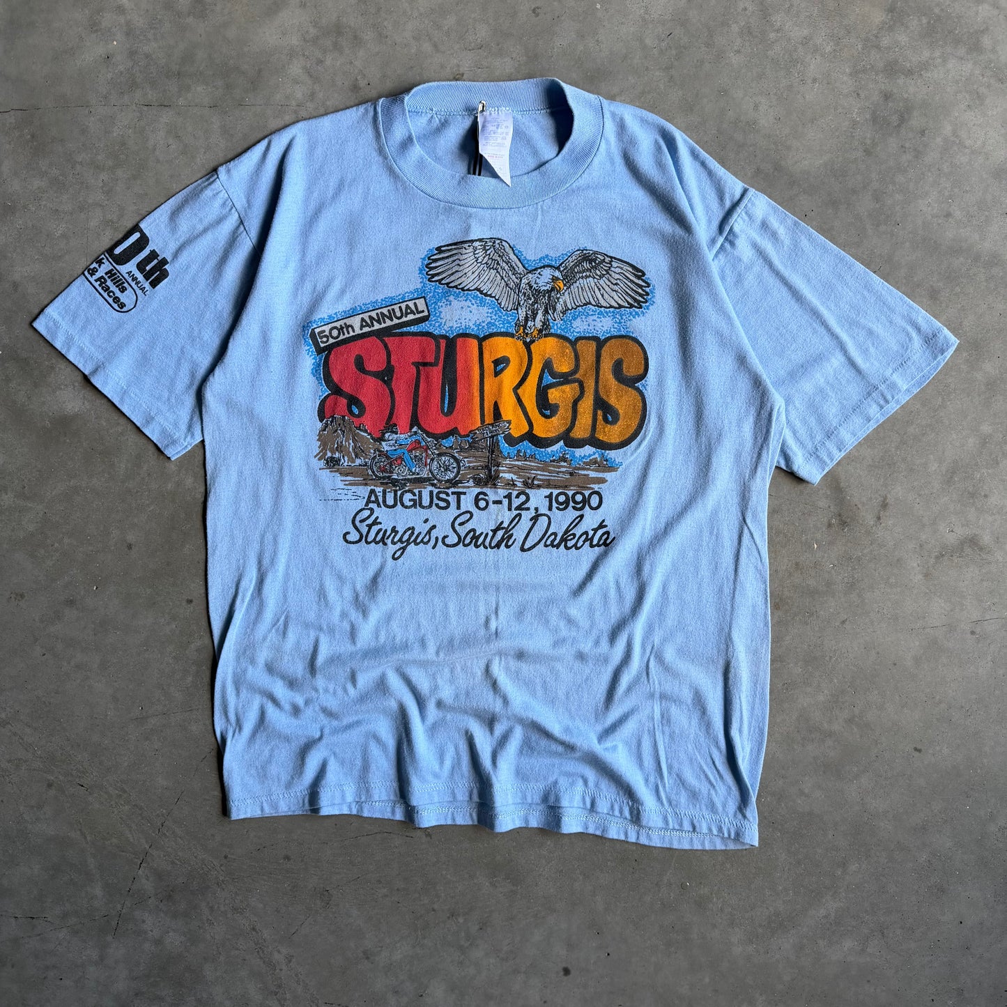 Vintage 1990 Sturgis 50th Anniversary Baby Blue Tee