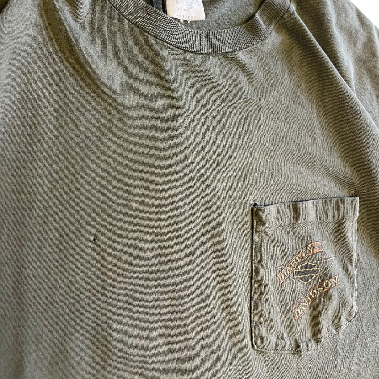 Y2K Harley Davidson Green Pocket Longsleeve T Shirt