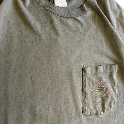 Y2K Harley Davidson Green Pocket Longsleeve T Shirt