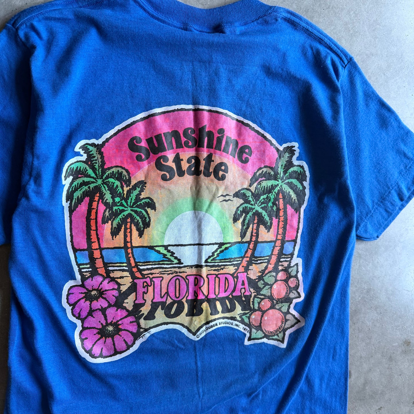 70s Daytona Beach Bike Week Harley Davidson Blue Tee